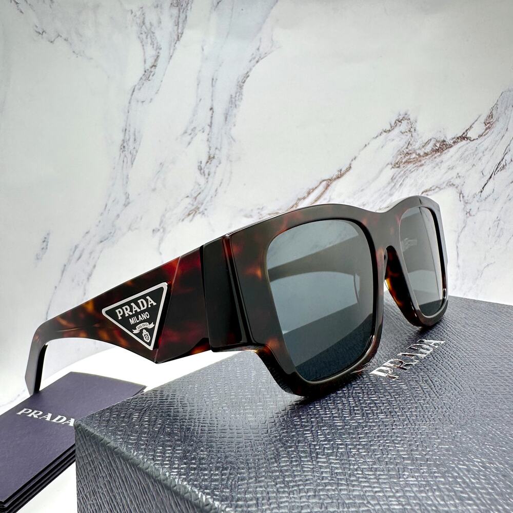 New PRADA Sunglasses Brown Root Tortoise Square Men's Plaque Logo - Picture 12 of 16